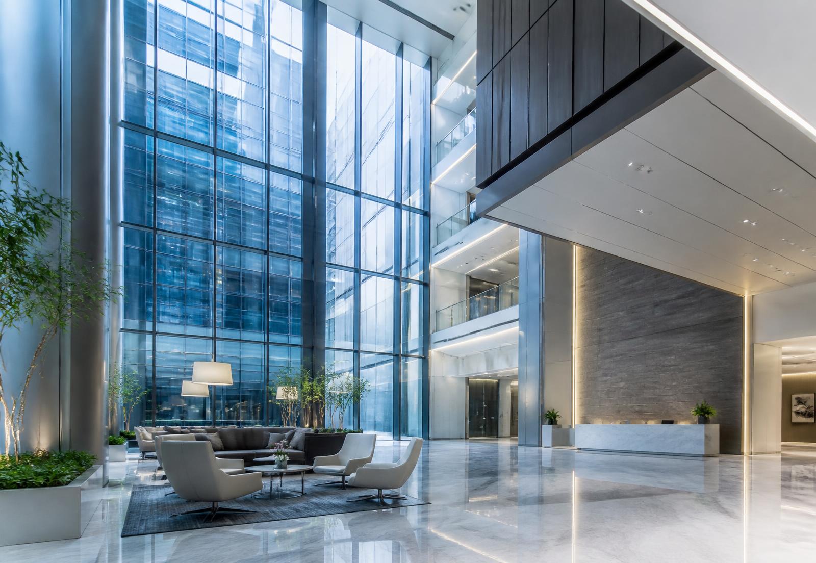 Immaculate commercial building atrium managed as a professional facility